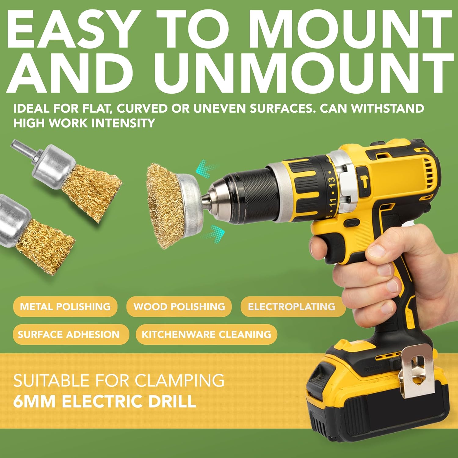 Spazzola metallica per trapano - Set di 9 spazzole per trapano per pulizia, rimozione della ruggine, lucidatura e sverniciatura - 5