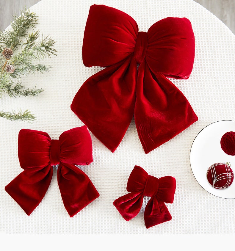 Colgante de lazo navideño, adorno de terciopelo rojo, lazo colgante, adecuado para reuniones familiares y decoración de tiendas (tamaño grande). - 3