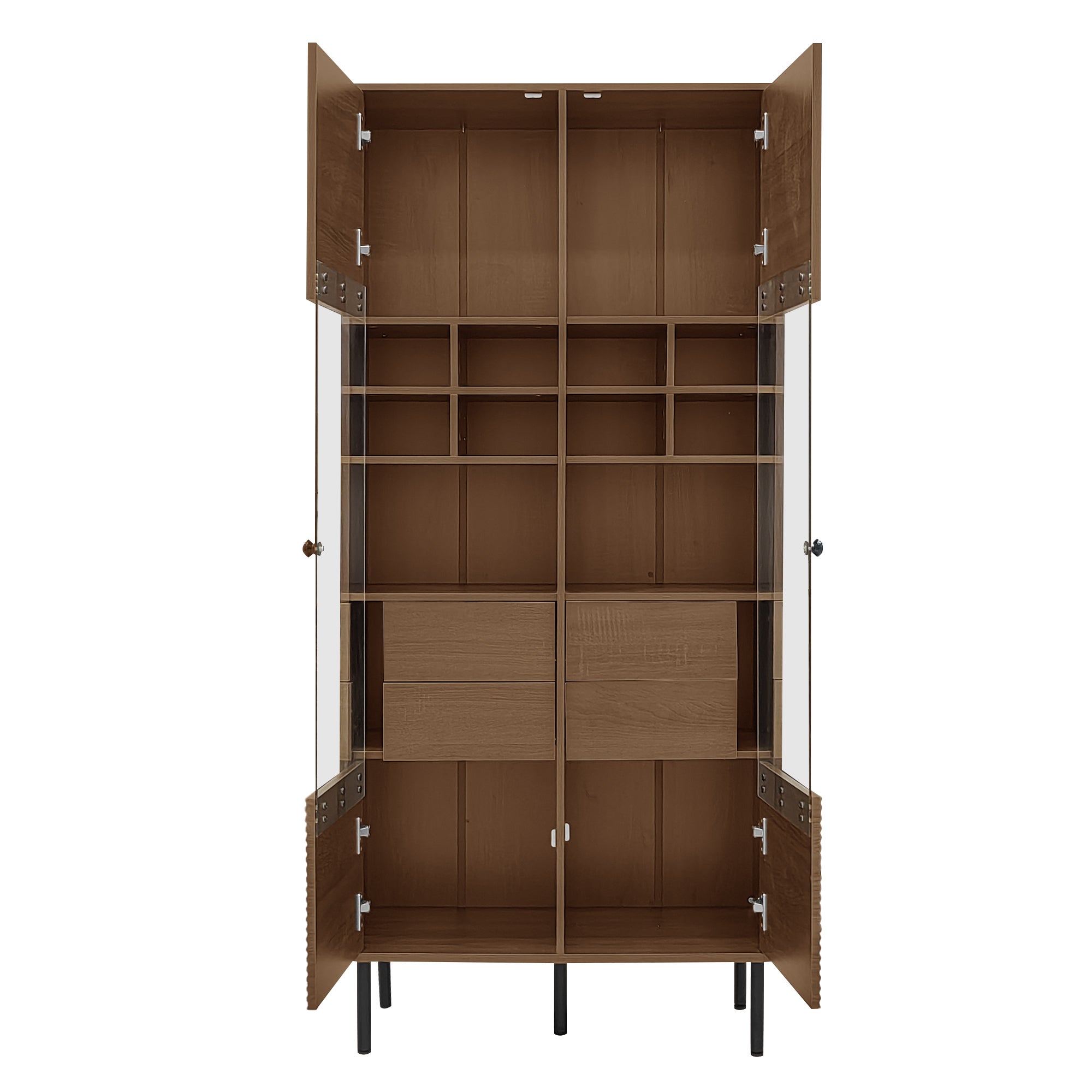 Vetrina 75x35x164.5 cm - 2 ante - Pannello in vetro + ripiano multistrato + cassetto nascosto - ​​Noce​ - 7