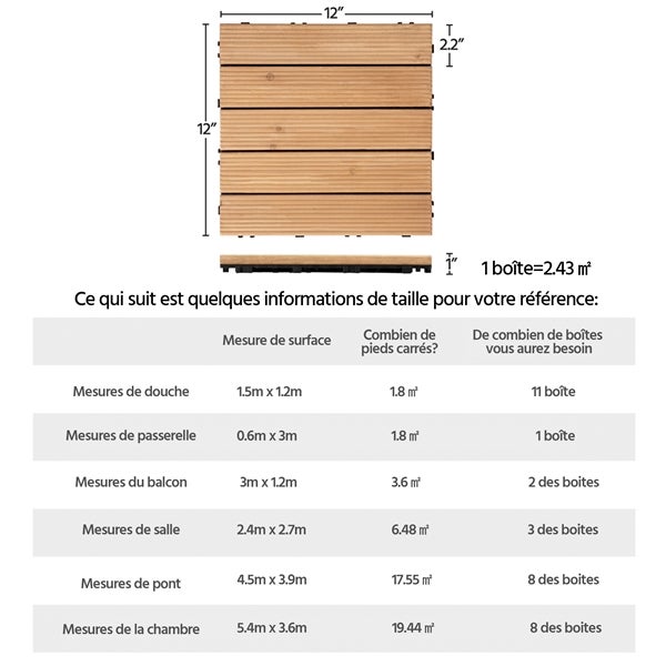 Lot de 27 Caillebotis Bois Exterieur Bois Naturel 5 lattes Yaheetech - 2