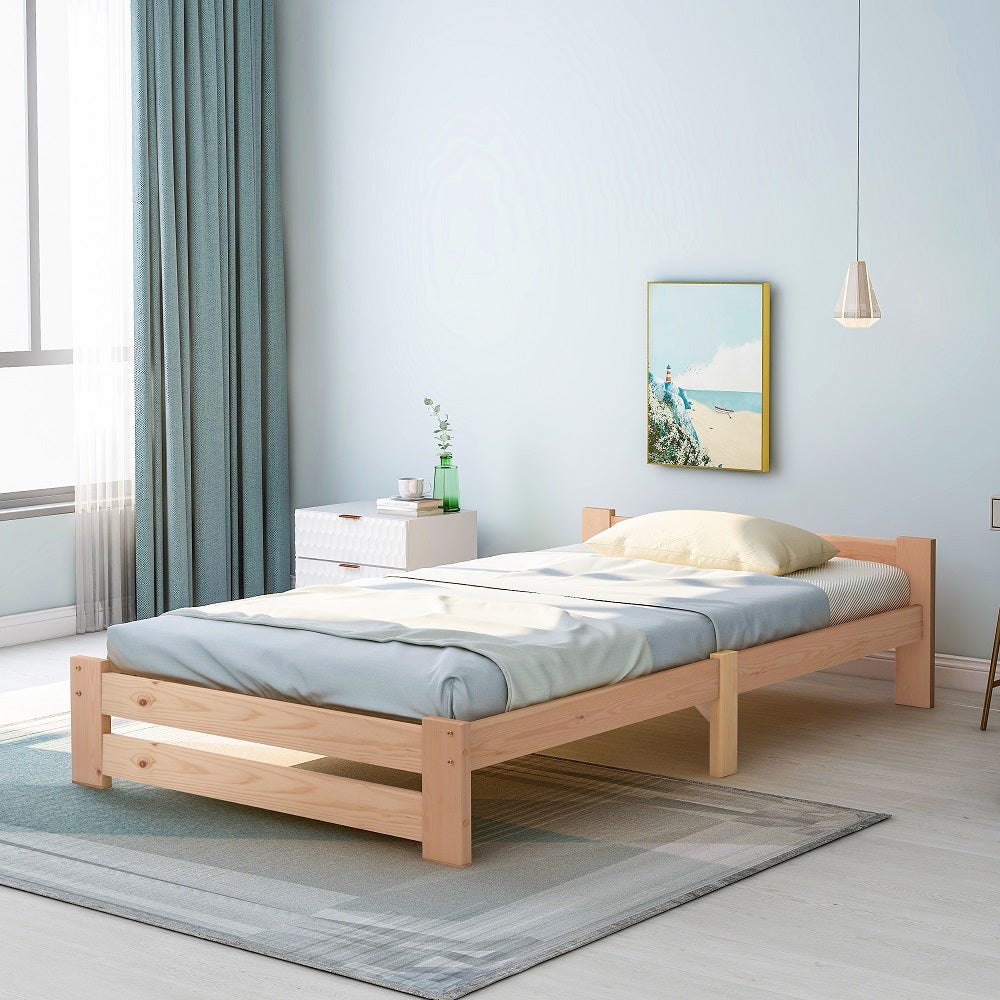 Lit adulte 200x90 cm lit en bois massif Lit futon Lit en avec tête de lit et sommier à lattes Naturel - 3