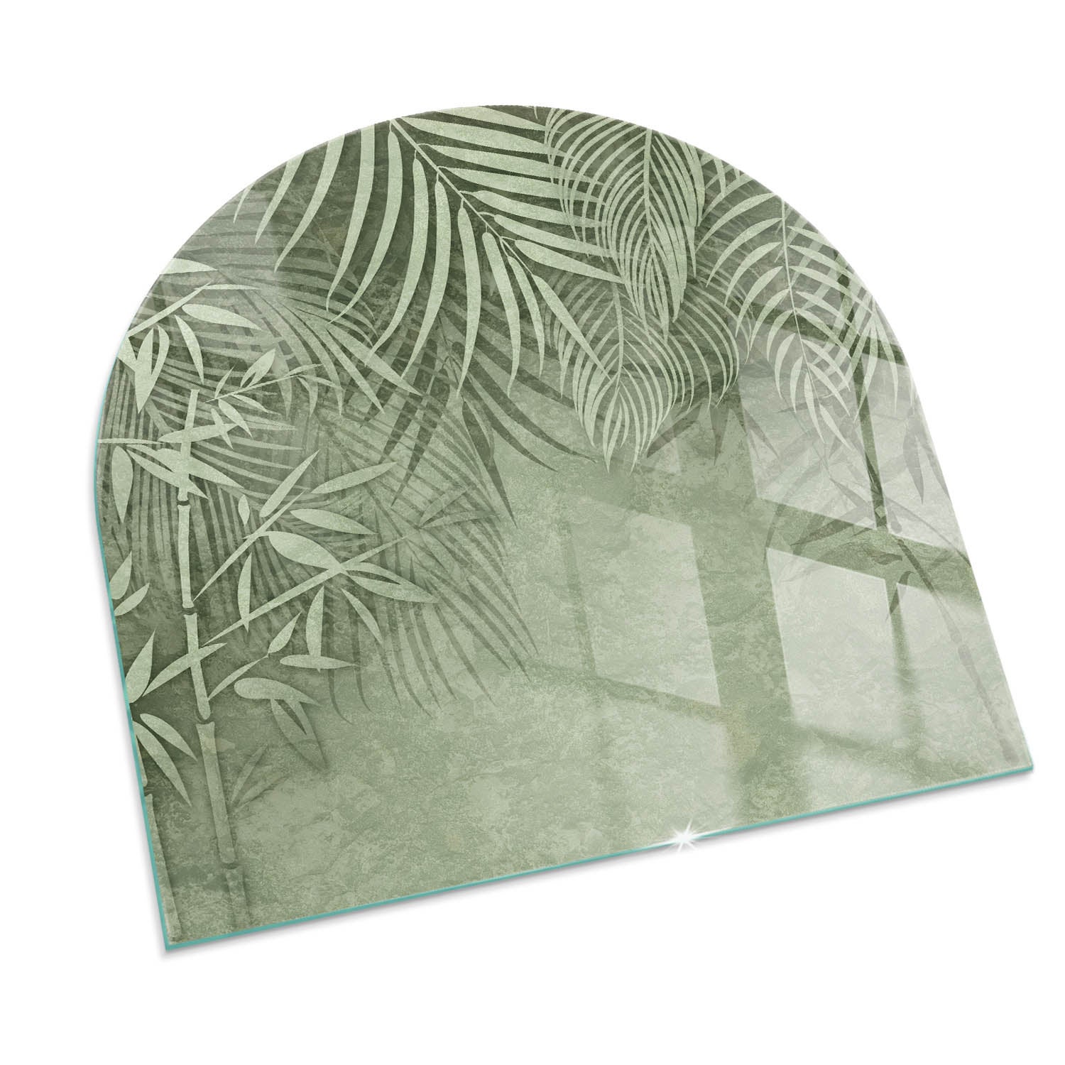 Szyba hartowana pod kominek, szkło zabebzpieczające podłoge, nowoczesny design | 100x100 | Półkole | Liście tropikalne w tle