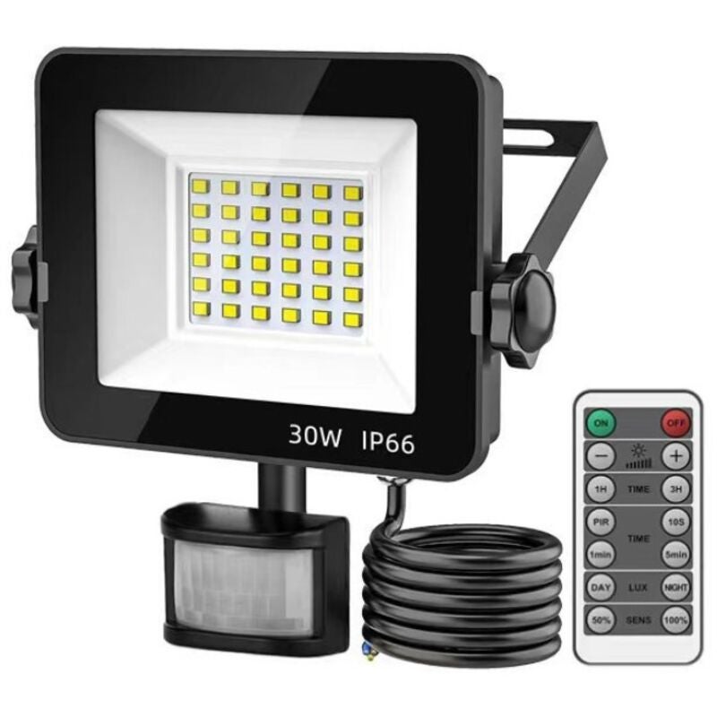 Proiector LED de 30W cu detectare a mișcării, alb rece 6500K, iluminare exterioară super puternică, impermeabilă IP66, pentru terasă