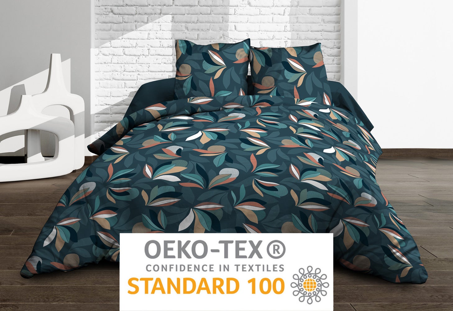 Parure Drap plat + drap-housse 140x190 + 2 T - Pur coton 57 fils - Lena - 5