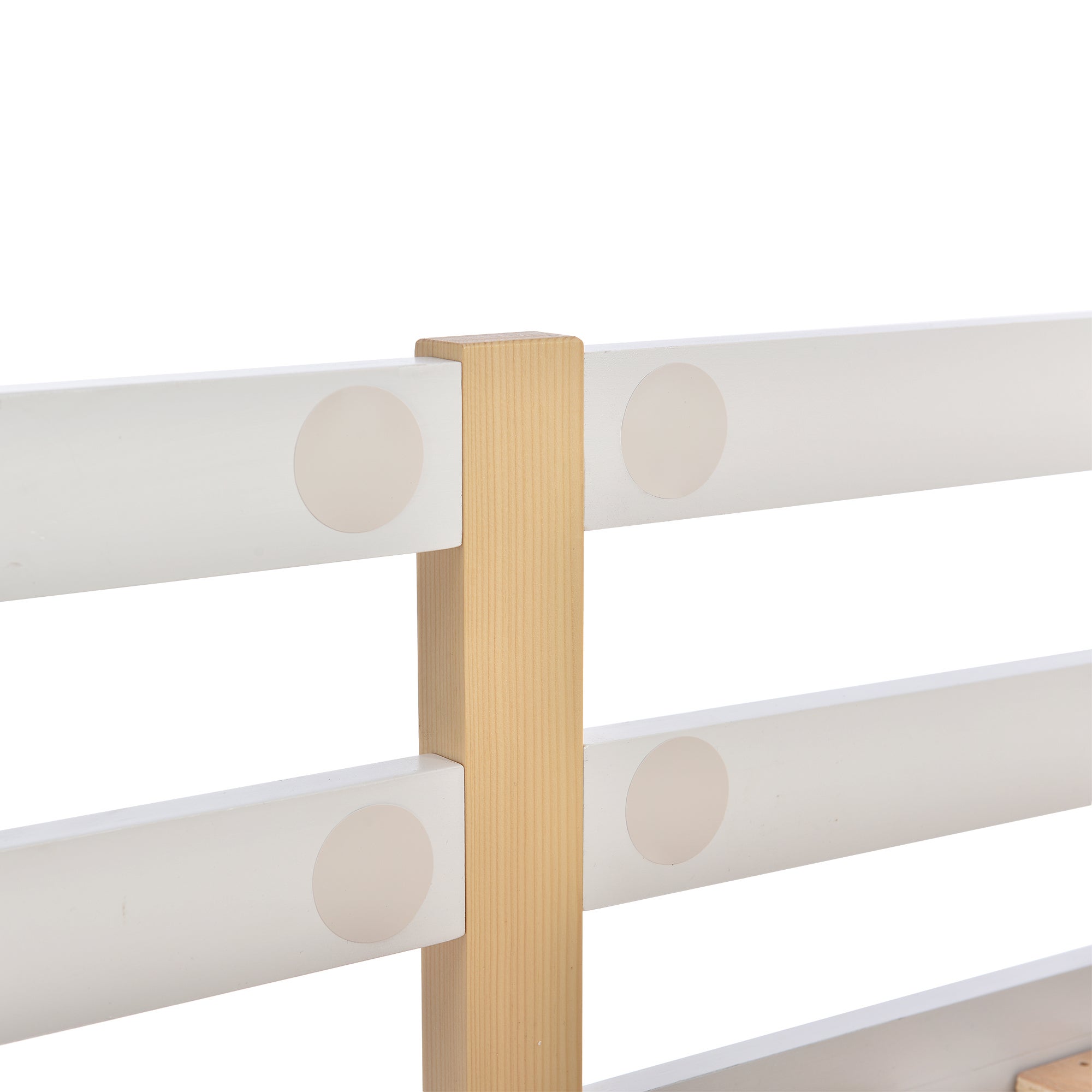 Lit superposé 90x200 cm – style cabane avec tableau noir, rangements et barrière de sécurité – naturel et blanc - 9