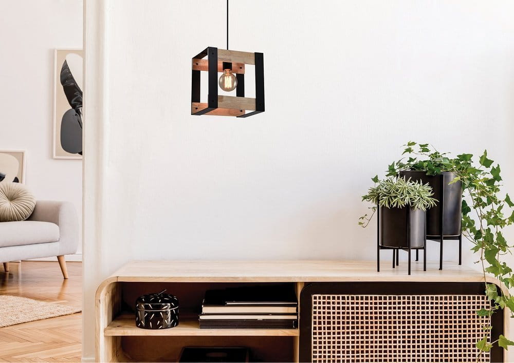 Lampa sufitowa Varna czarna-naturalne drewno 1xE27x40W wym: 100 x 25 x 20 cm metal Candellux