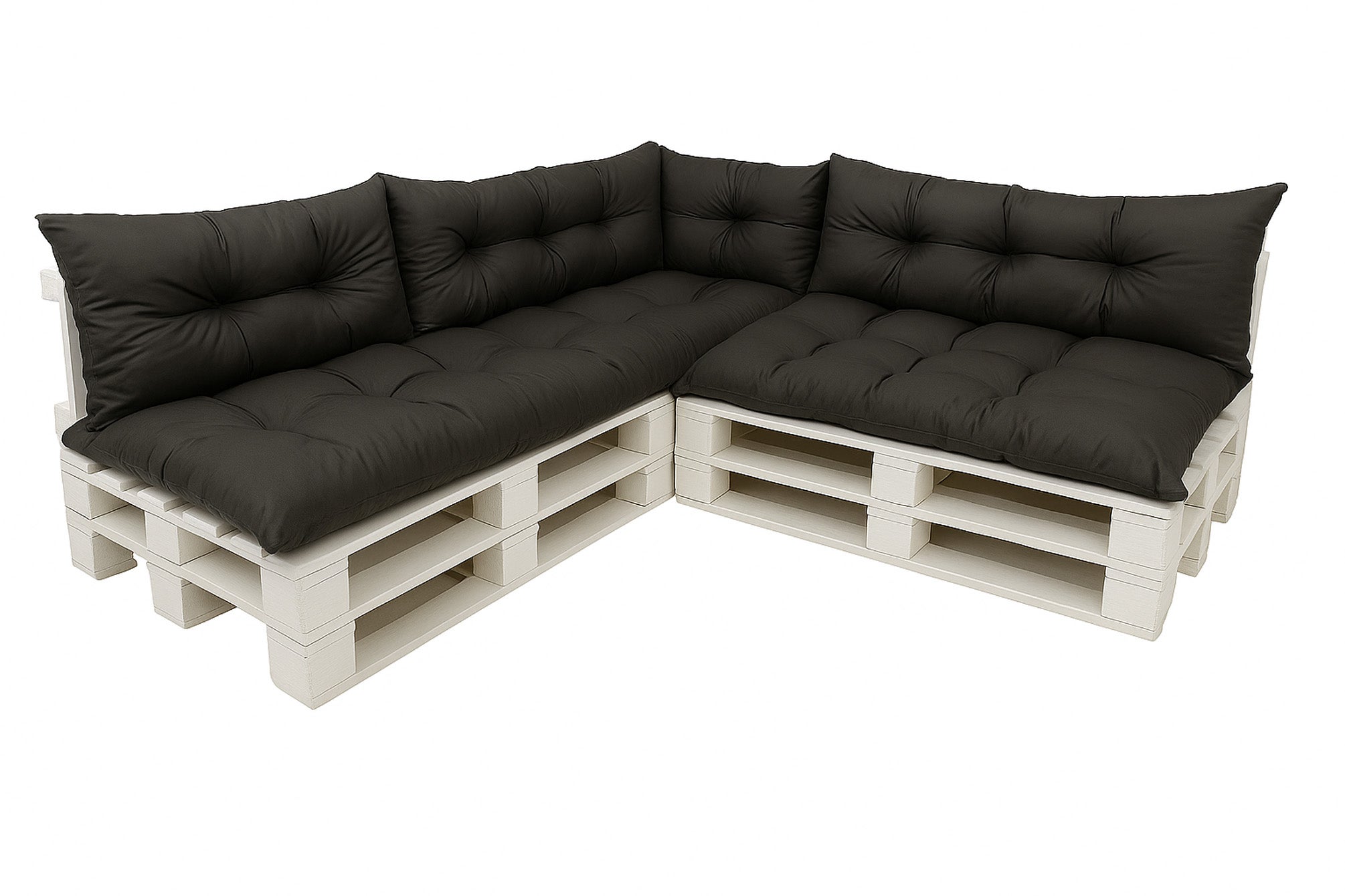 Komplet poduszek ogrodowych na palety 3x120x60cm 3x120x40cm + 60x40cm, wygodne poduszki na meble z palet czarne