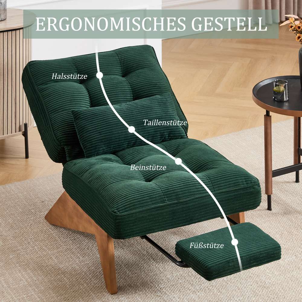 Fauteuil relax moderne en velours côtelé réglable avec repose-pieds, coussin lombaire et pieds en bois massif - 4