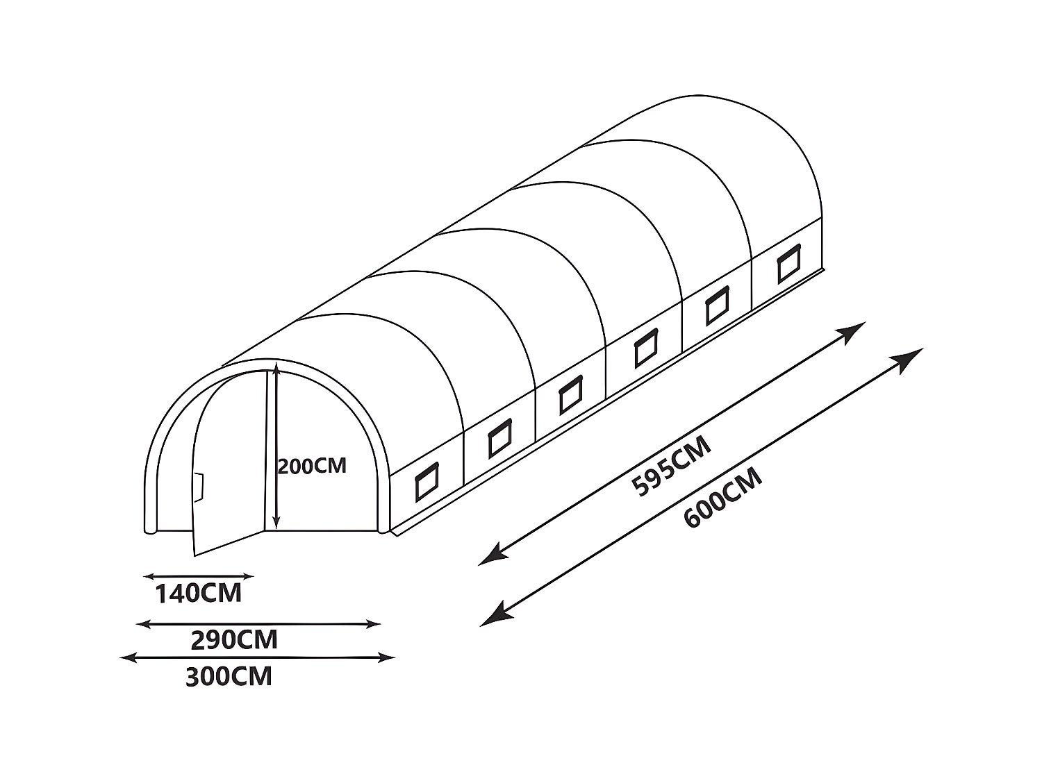 Serre tunnel avec structure en acier galvanisé et porte 18 m² - L300 x l600 x H200 cm - Blanc - ALOCASIA - 7