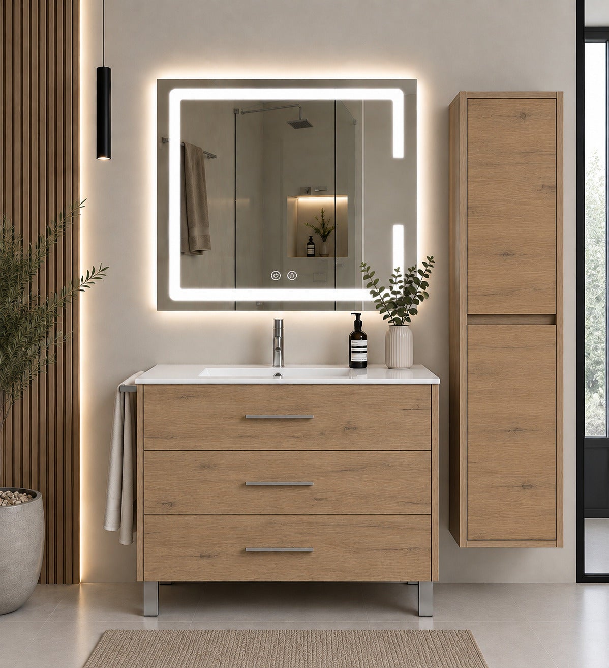 Mobilier de baie cu lavoar ORIGENBATH RIBERA fără oglindă 60x35 cm estepa cu coloană