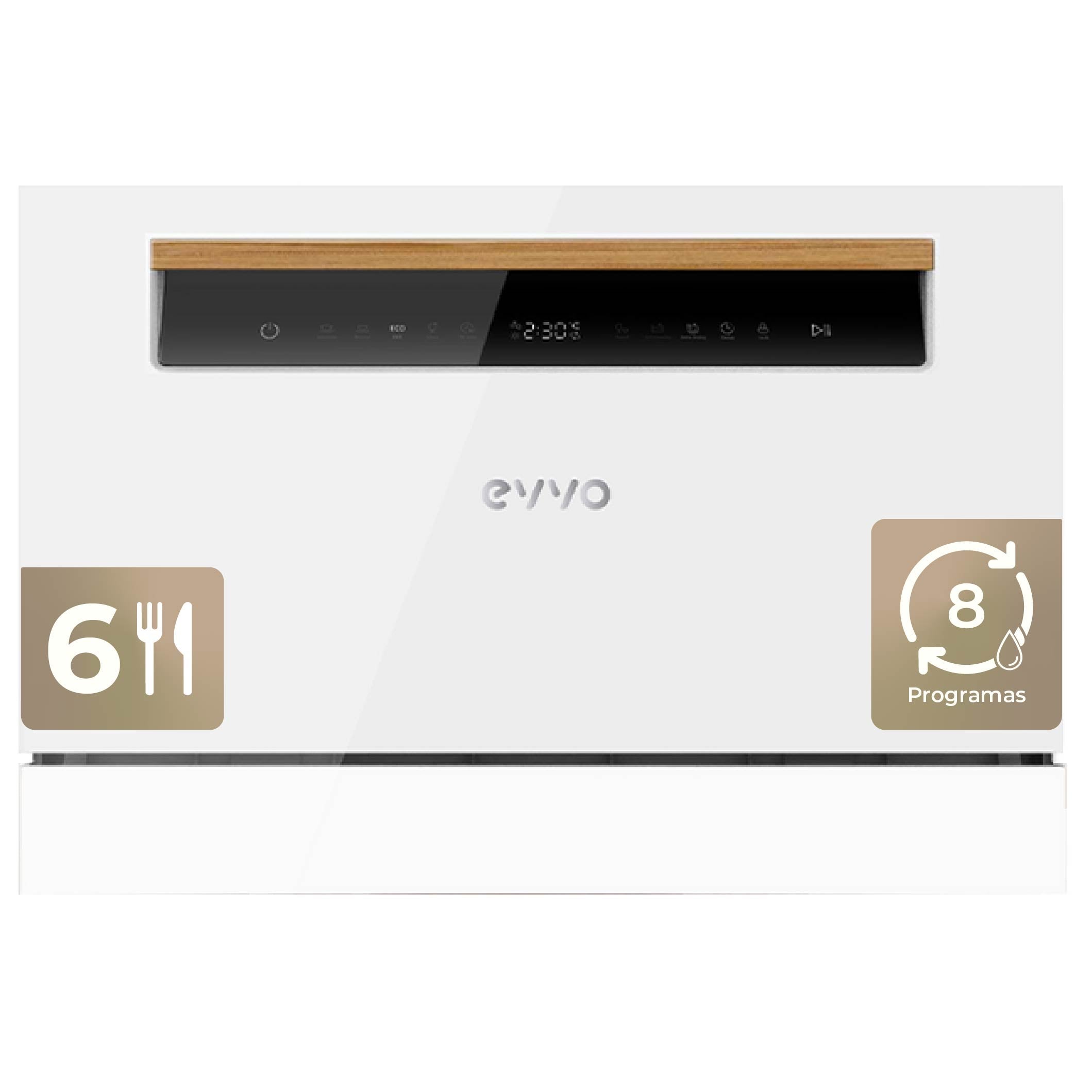 Evvo Blanco Lavavajillas De Sobremesa Mini D 55 Cm De Ancho, 6 Cubiertos, Compacto, 8 Programas - Imagen 2