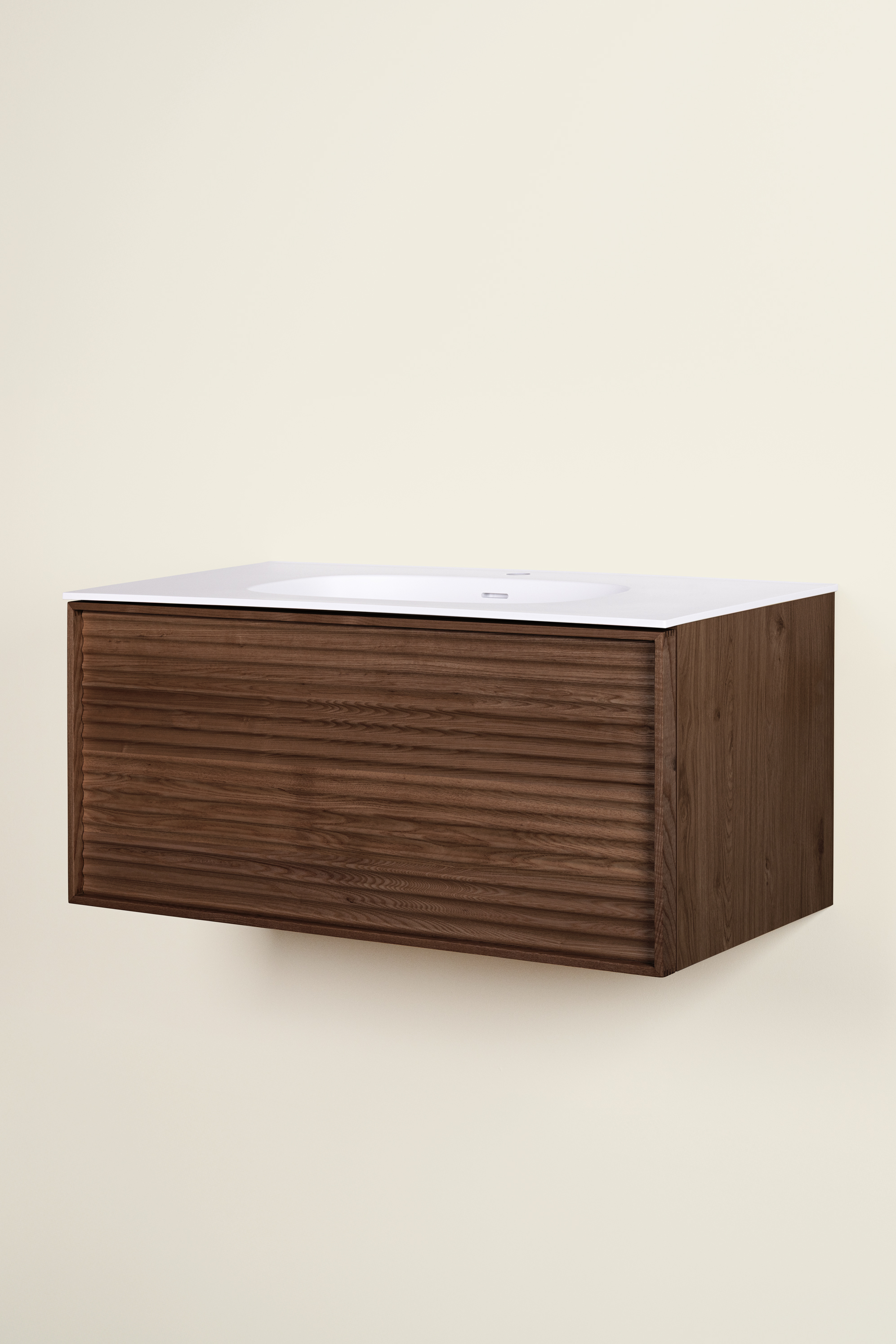 Meuble salle de bain suspendu BONNIE L100 x H46 x P50 cm couleur noyer ...