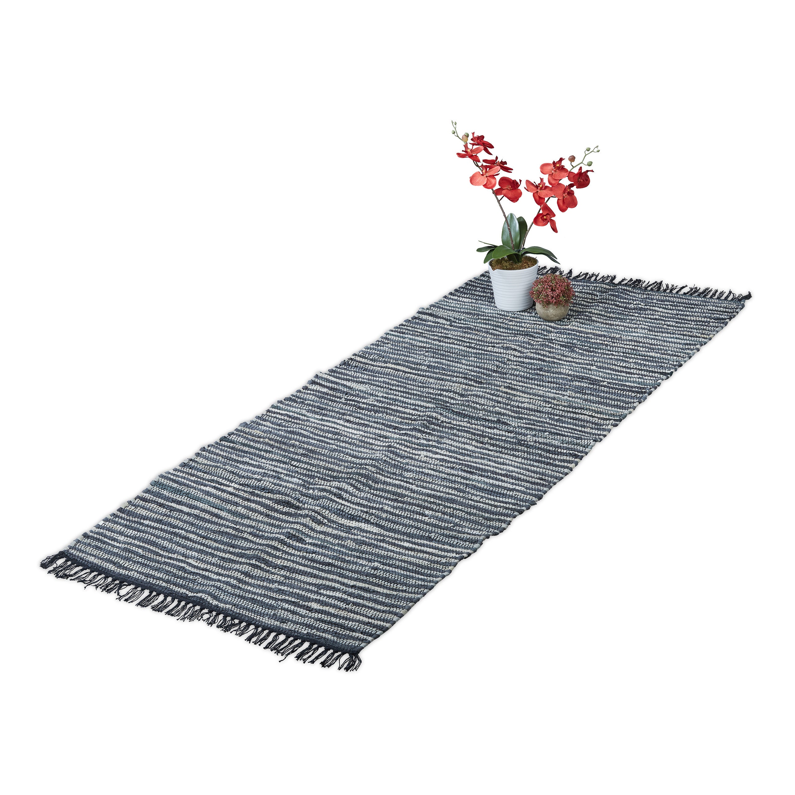 Tapis moderne style scandinave descente de lit gris chiné en laine 80x250 cm