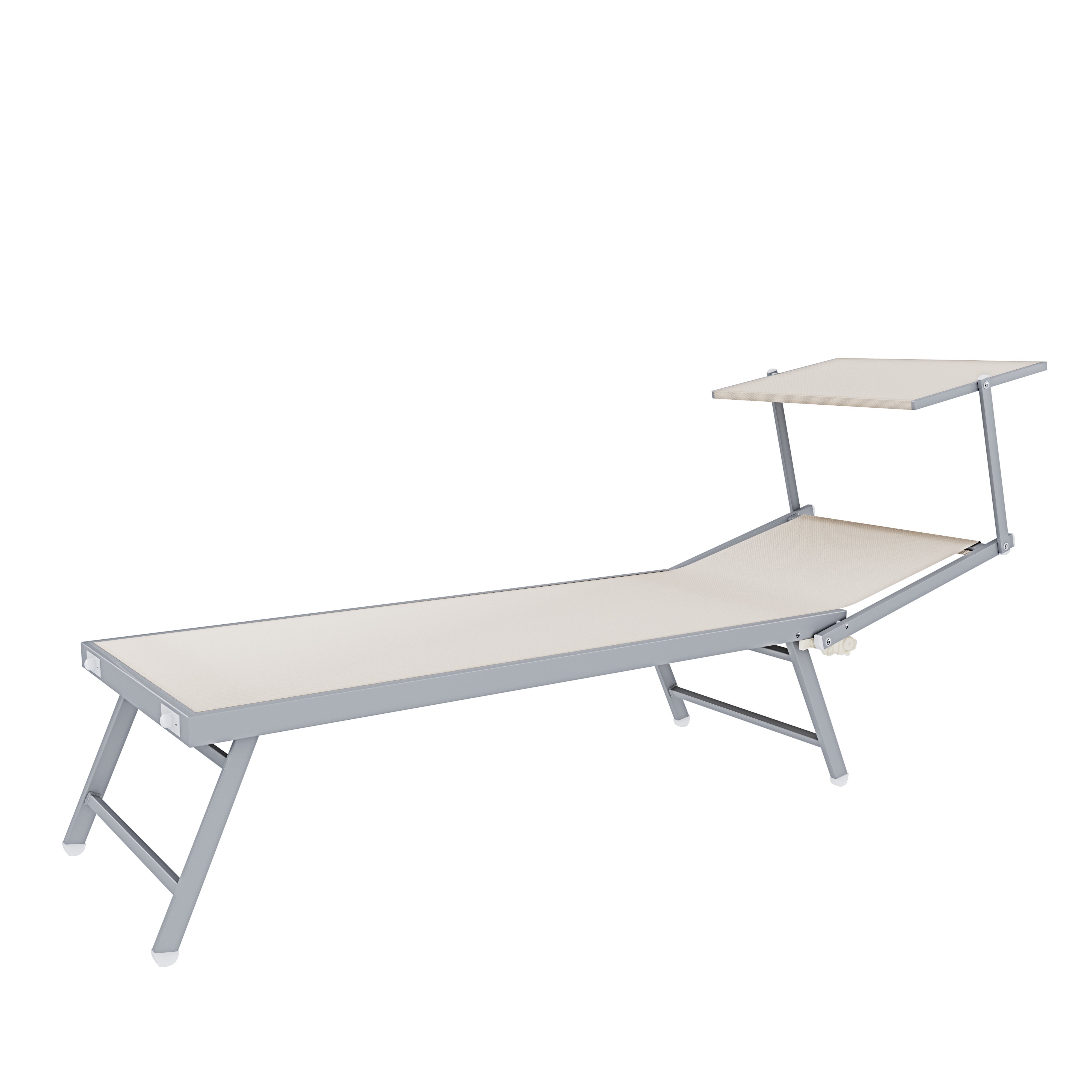 Coppia Di Lettini Beige Prendisole Pieghevole Professionale In Alluminio Tettuccio Orientabile Parasole Prendi Sole Mare Spiaggia 182 x 60 x 38 cm - 4