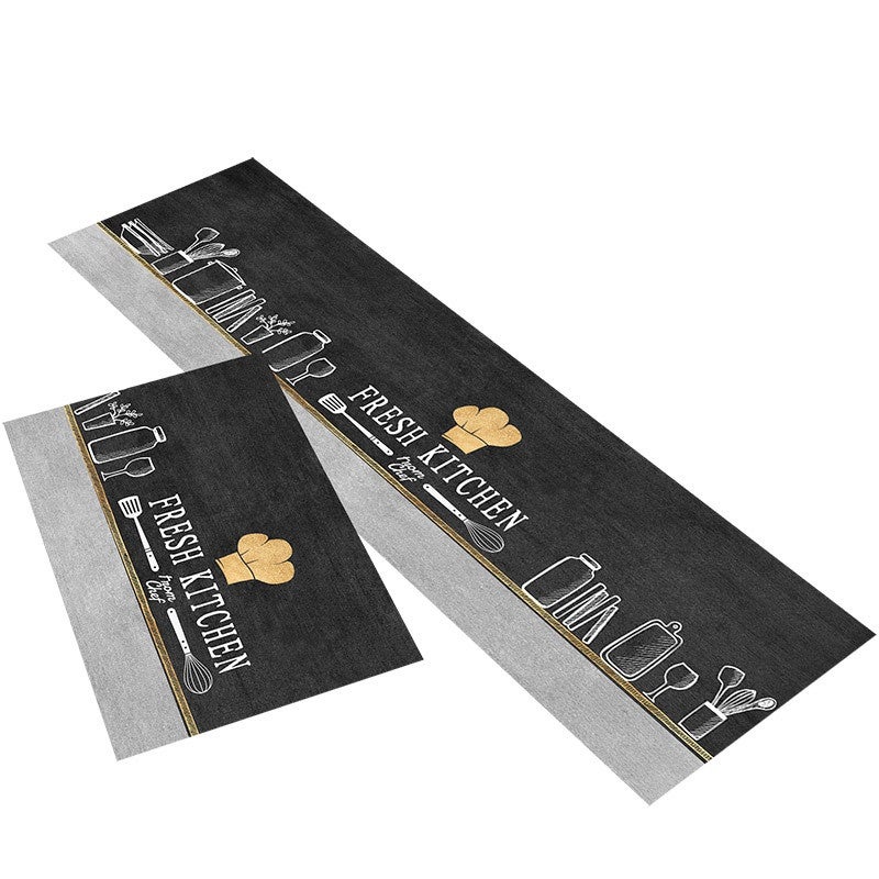 Lot De 2 Tapis De Cuisine Antidérapants - Motif Moulin Campagne, 43x75cm + 43x150cm, Orange