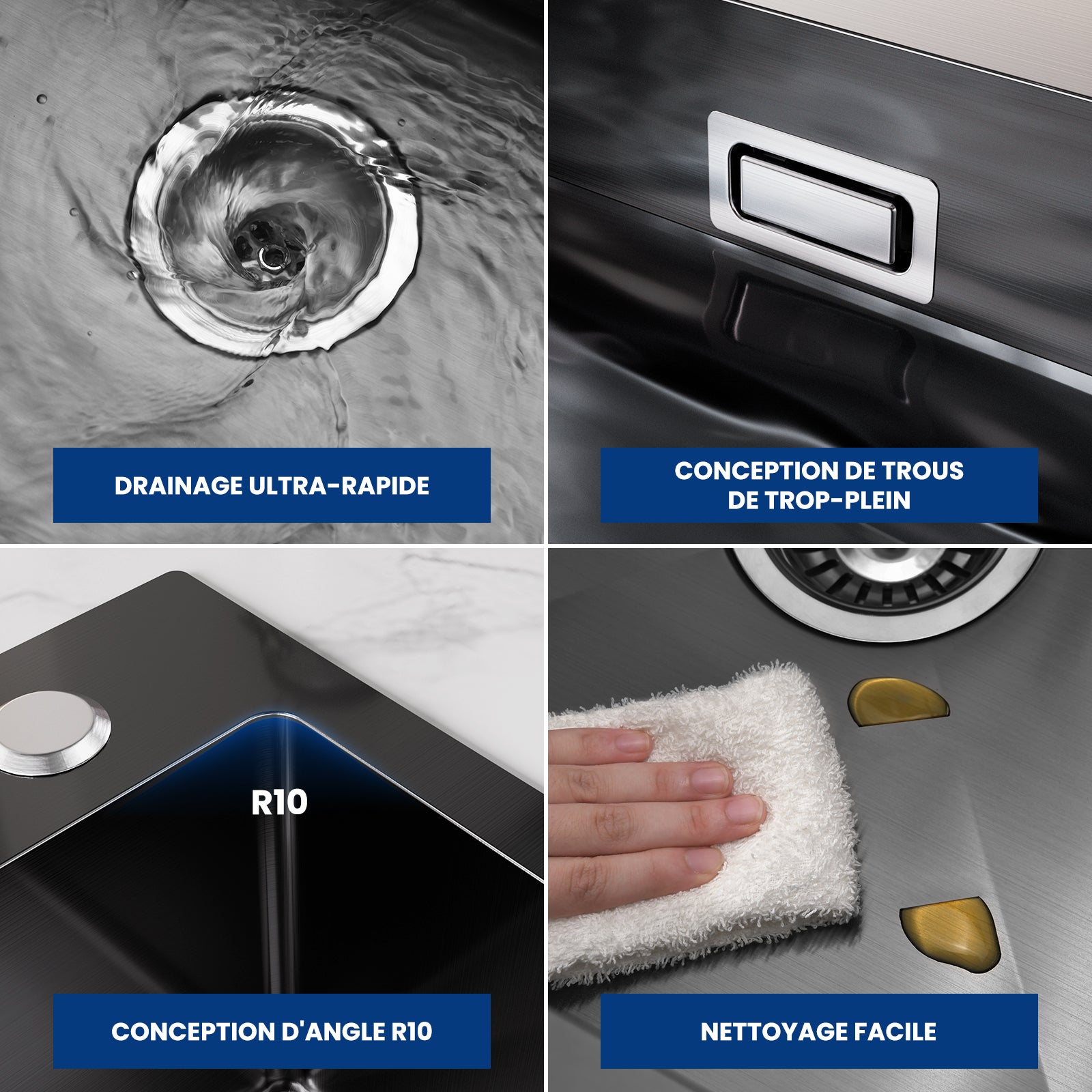 Cecipa max Évier de Cuisine 1 Cuve Inox 60×45×18 cm - Noir Évier 1 Bac avec Panier de Drainage - Évier de Cuisine Grande Capacité,EU Modèle - 9