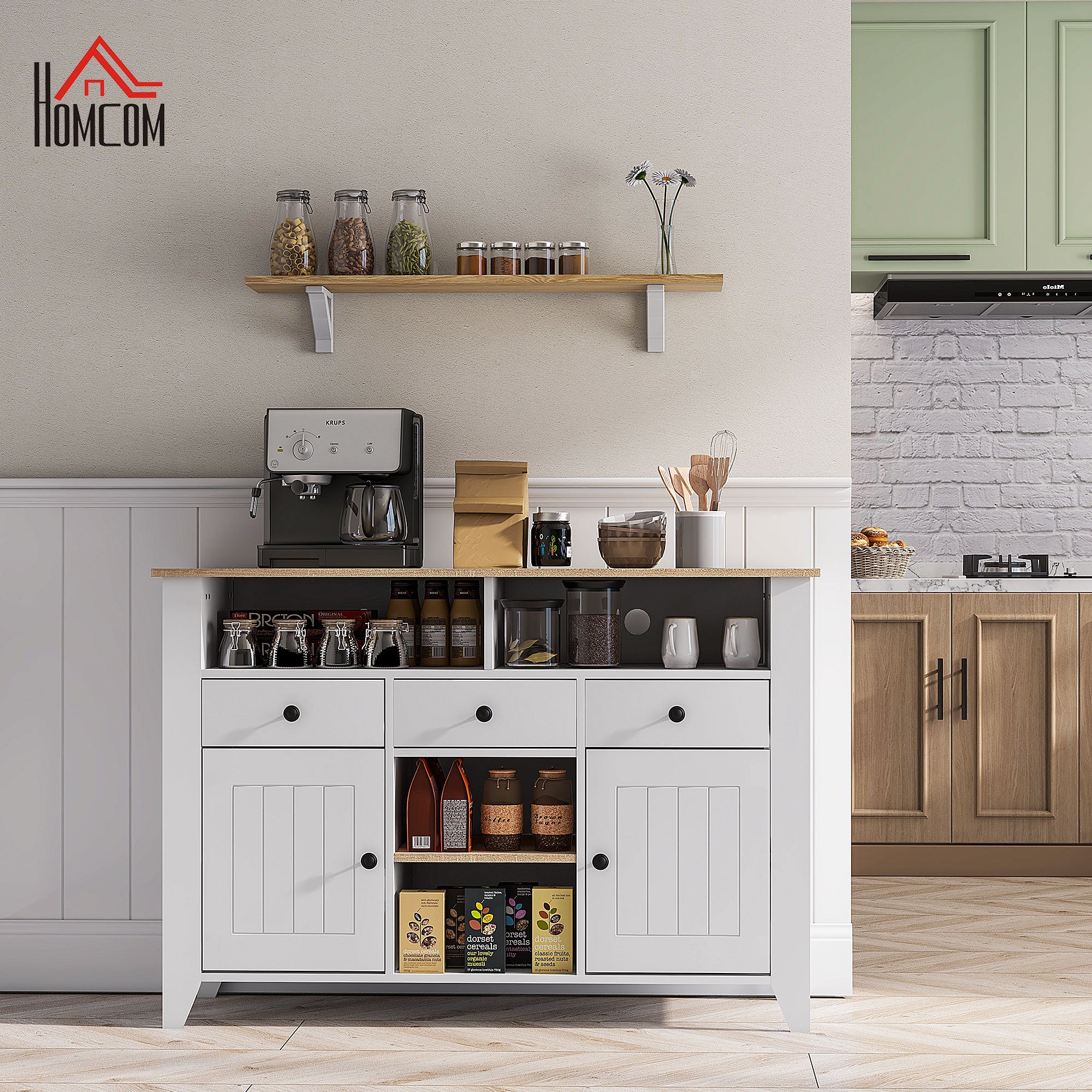 Homcom Aparador De Cocina Mdf 120X38x81.5 Cm Blanco , Leroy Merlin