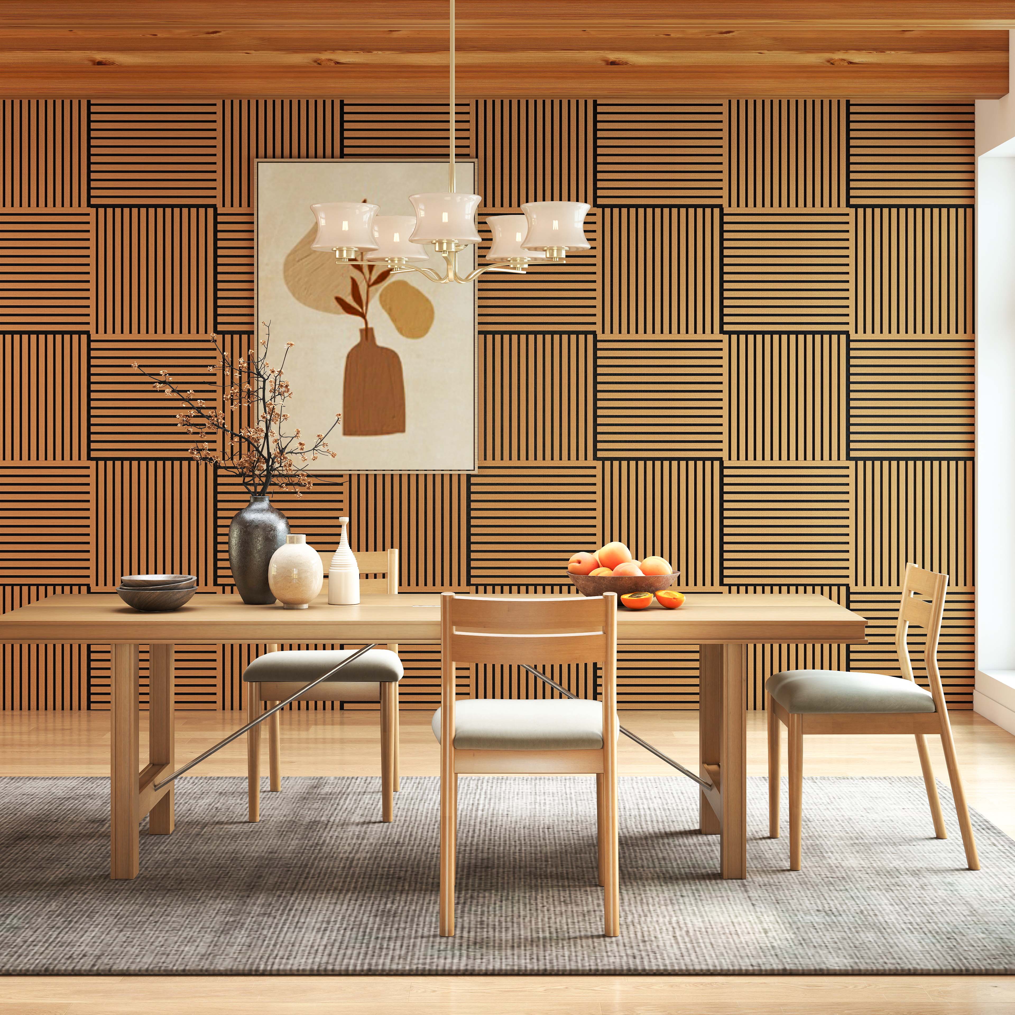 Lot de 4 panneaux muraux acoustiques décoratifs en bois MDF 60 x 60 cm, finition chêne foncé Excellente isolation acoustique, installation simple - 2