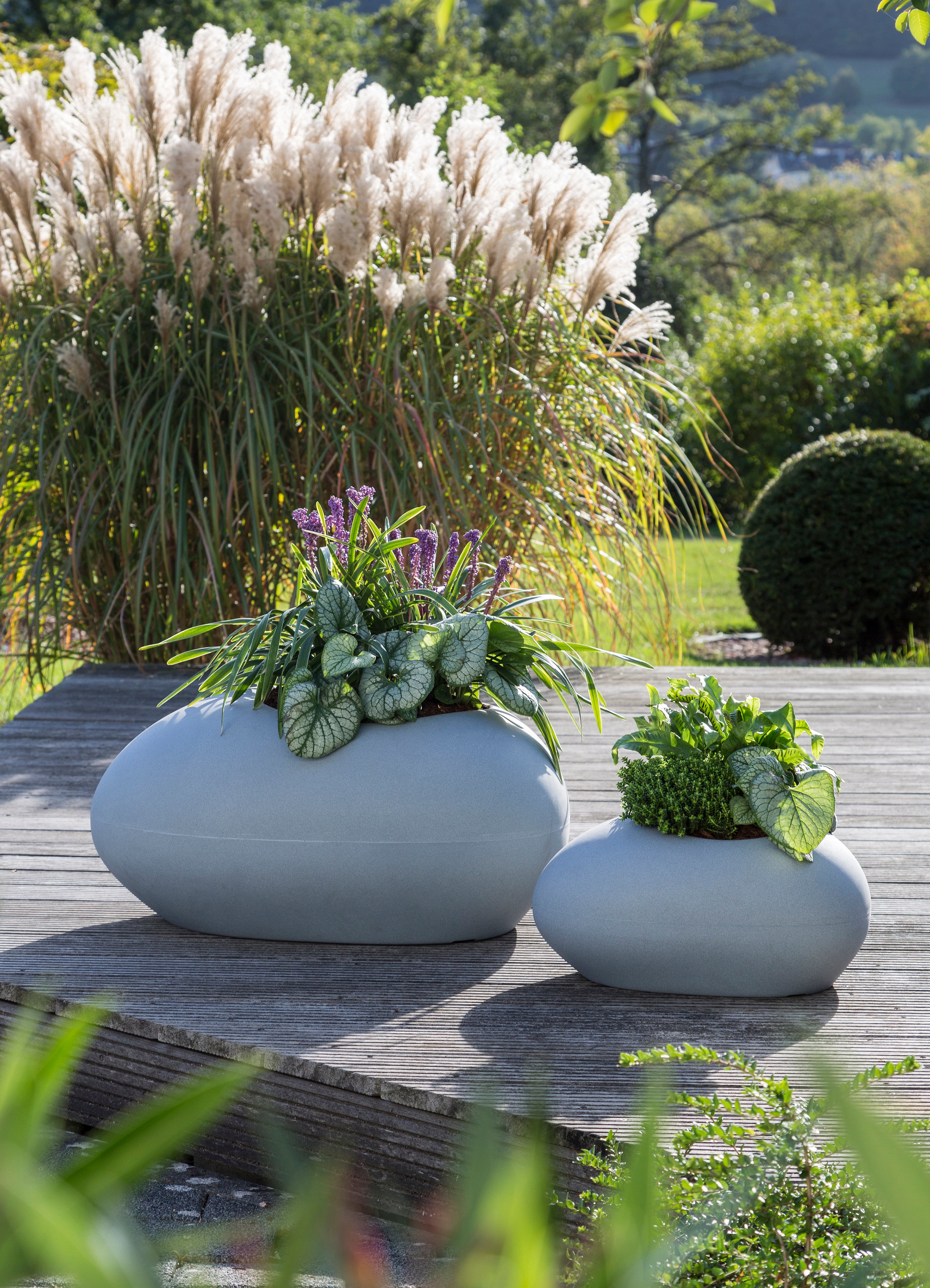 Scheurich Flow 48, pot de fleurs en forme de galet, en plastique, couleur: Stony Grey, largeur 48 cm, profondeur 37.3 cm, hauteur 22.8 cm, 6 l vol. - 3