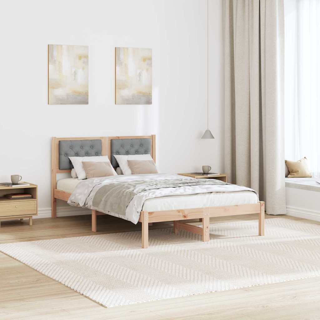 Cadre de lit gris clair, pin massif, pour la chambre, 135 × 190 cm - 4