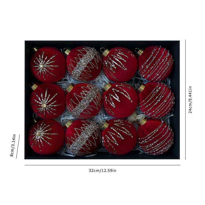 Set di 12 palline di Natale in velluto, decorazioni per l'albero di Natale da 8 cm, ghirlande, ghirlande e mensole per caminetti (oro) - 2