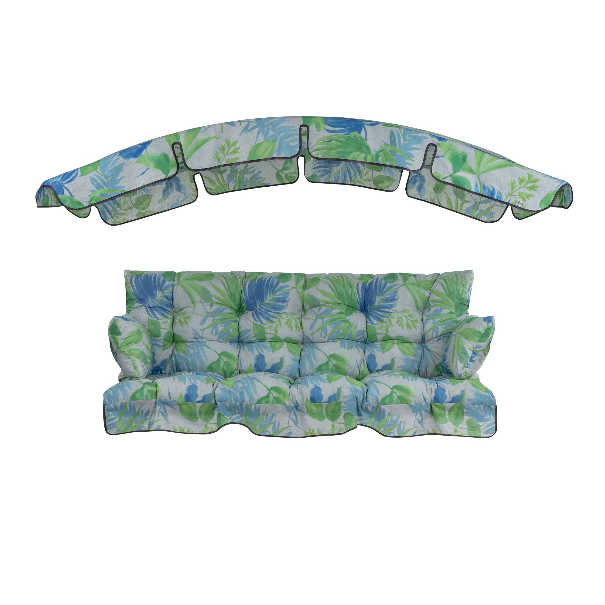 Poduszki na huśtawkę 170 cm z daszkiem Ravenna niebiesko-zielone w liście Patio