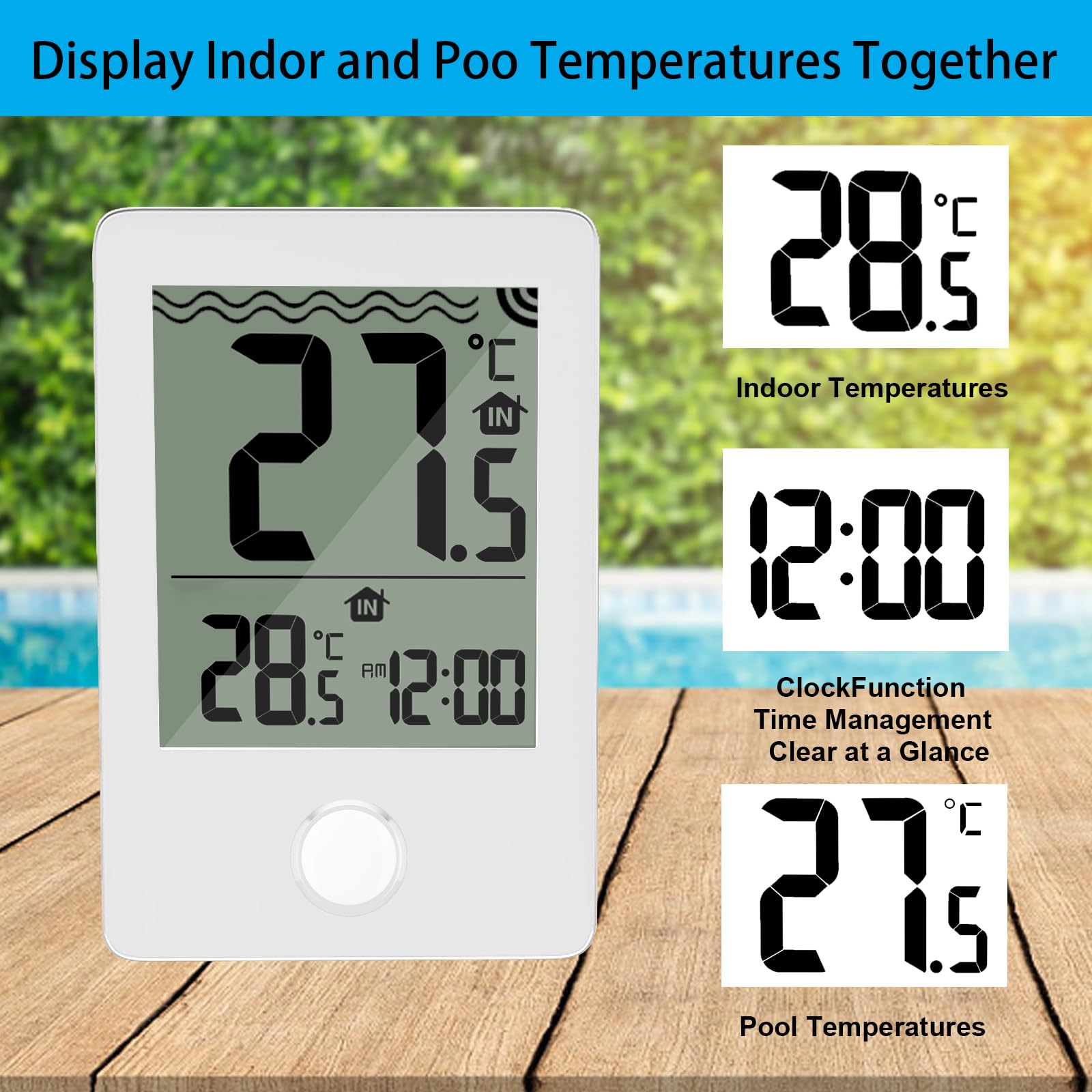 Thermomètre de piscine flottant, facile à lire, thermomètre numérique sans fil pour piscines avec fonction RCC, thermomètre de piscine à distance - 6