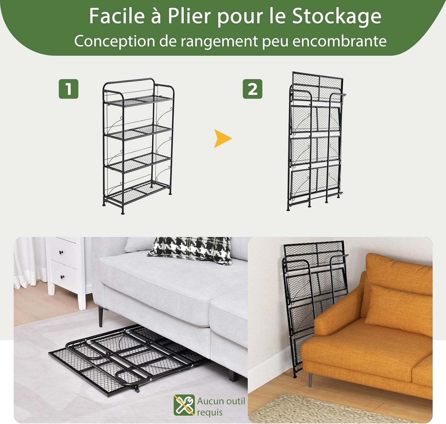 Support de Plantes Pliable à 4 Niveaux en Métal, 60 x 25 x 100 cm, Noir - 6