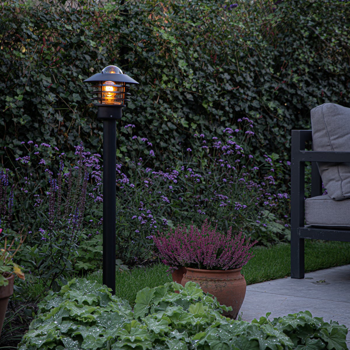 Qazqa moderno lampada bollard da esterno per giardino - Prato - nero, max. 60w, compatibile con lampadines LED, e27, 100cm, IP44 - 2