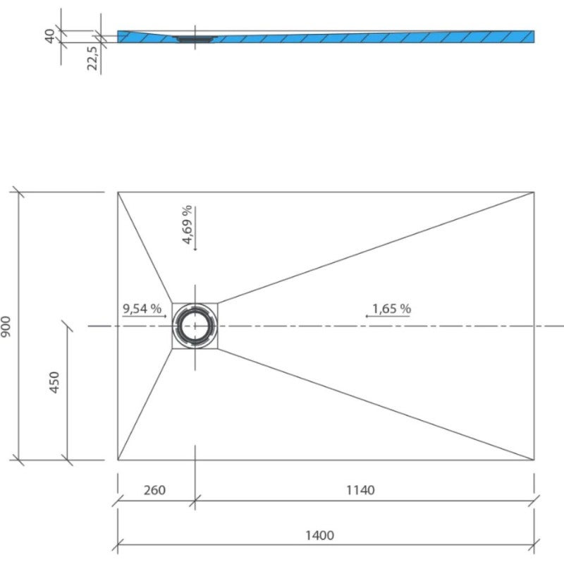 Receveur de douche à carreler 140 x 90 WEDI Fundo Primo rectangle écoulement excentré - 5