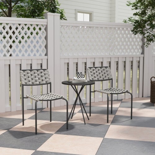 Set lounge extérieur 3 pièces polyrotin 2 chaises empilables + table gris – ComfortXL - COMFORTXL - 2