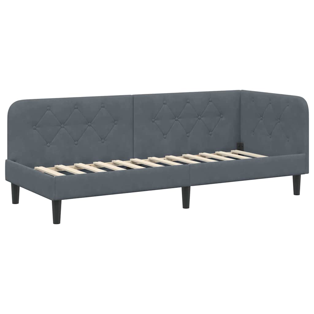 Cadre de lit d'angle gris foncé 80 x 200 cm en velours - 6