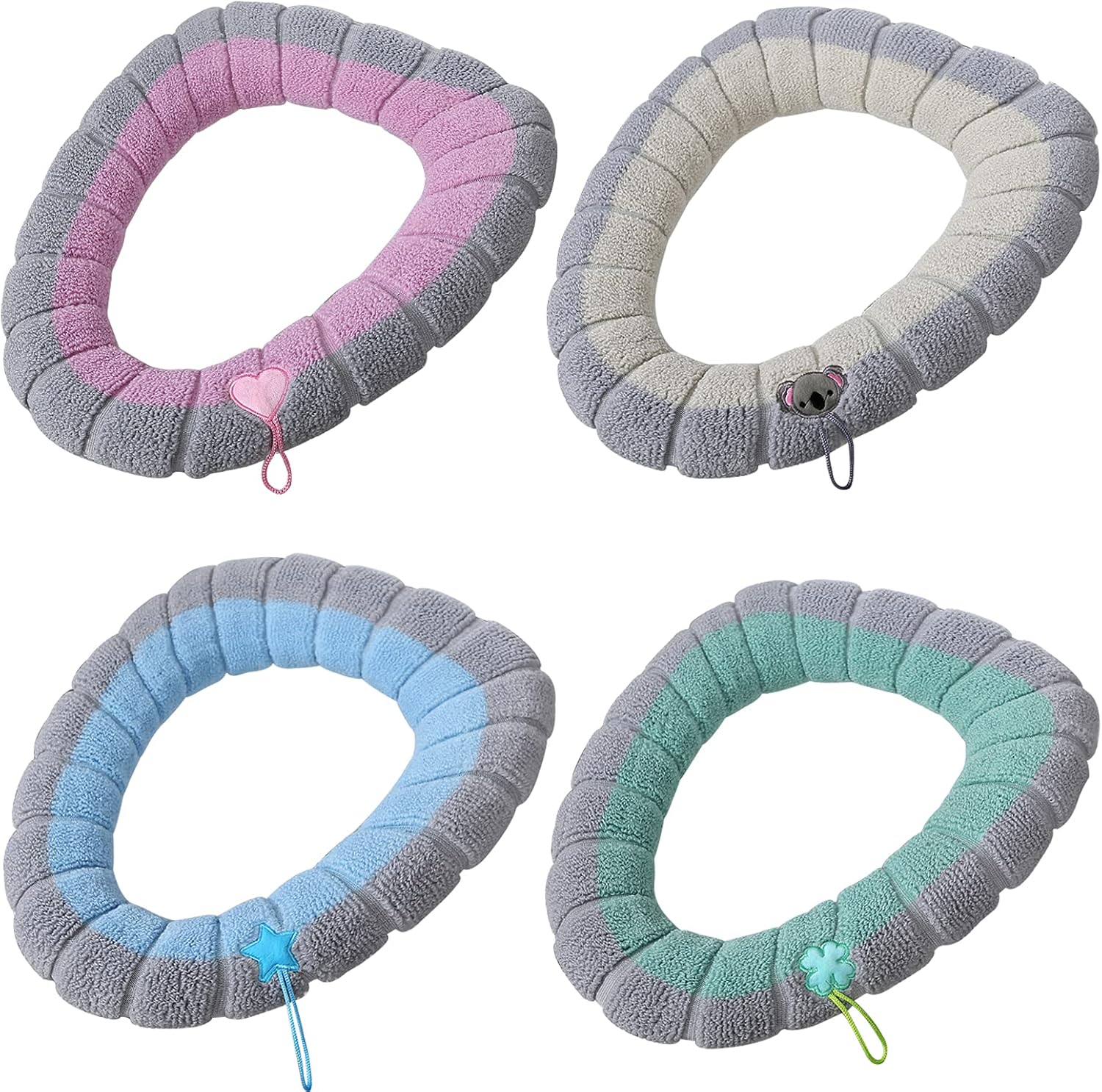 Zestaw 4 pokrowców na deskę sedesową z uchwytem - Gruba poduszka na deskę sedesową - Miękkie, owalne pokrowce na deskę sedesową