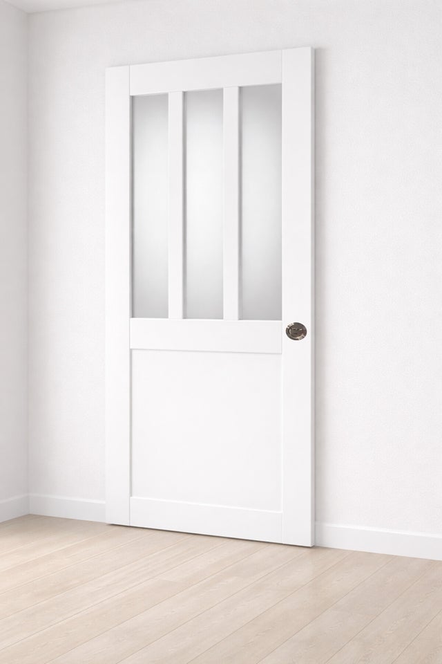 Porte Coulissante Atelier Blanc Vitre Depoli H204 X L83 Cm, Serrure Condamnation Gd Menuiseries