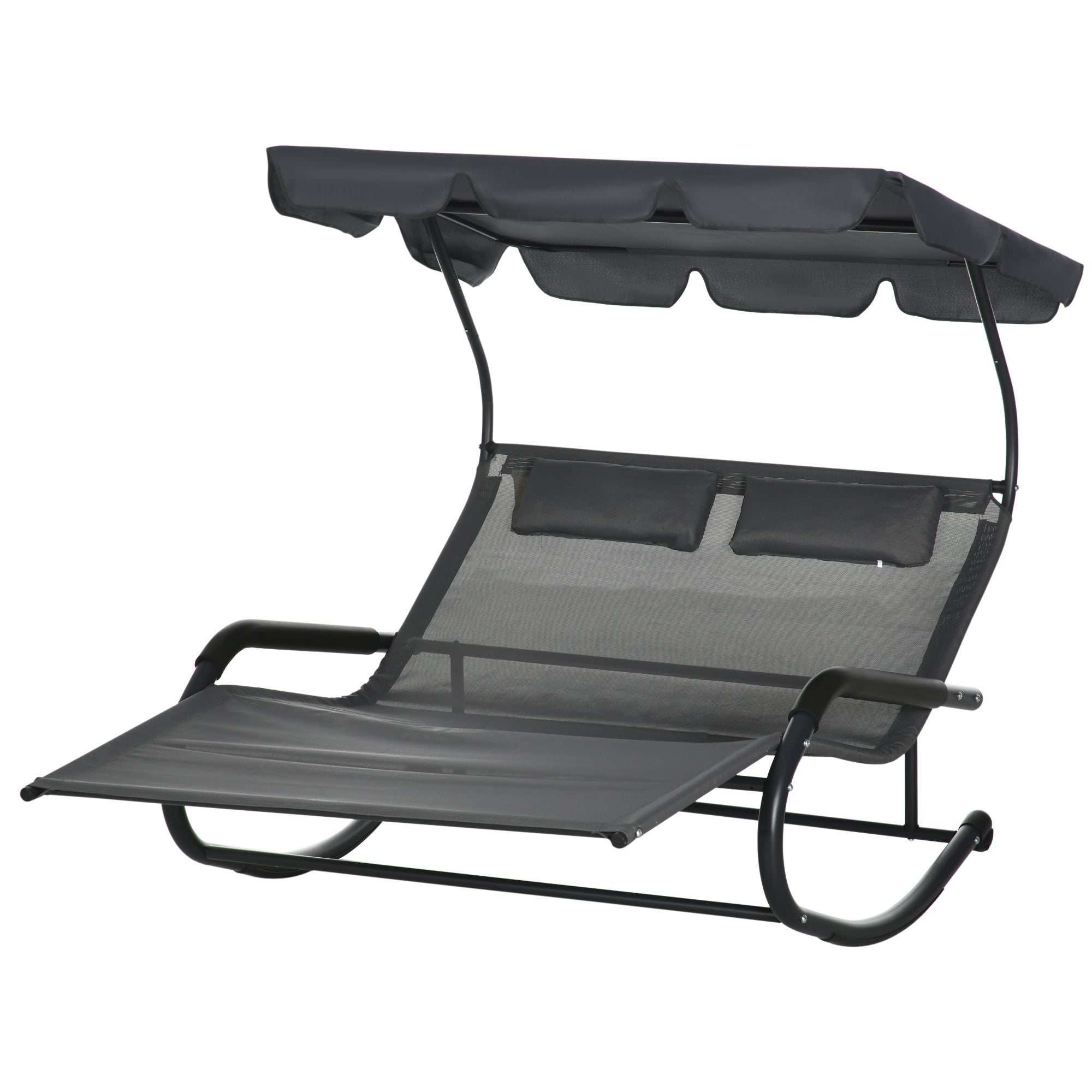 Bain de soleil double pour 2 personnes, avec coussins et auvent, 200 cm x 139 cm x 140 cm, gris foncé - 2