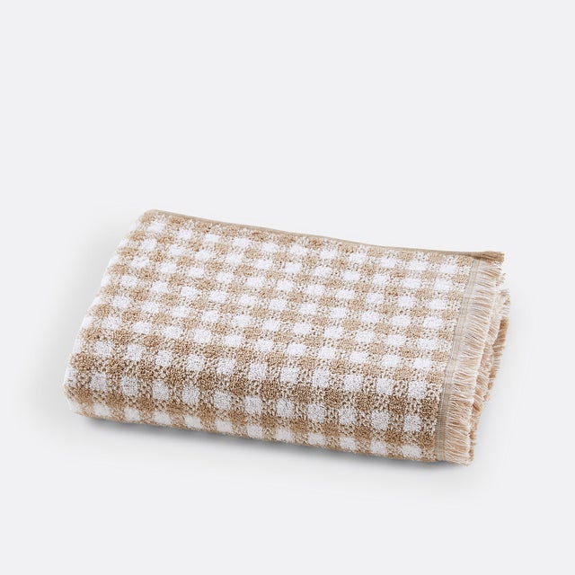 Maxi drap de bain vichy éponge 500g, Dinan - Ficelle - 100 x 150 cm