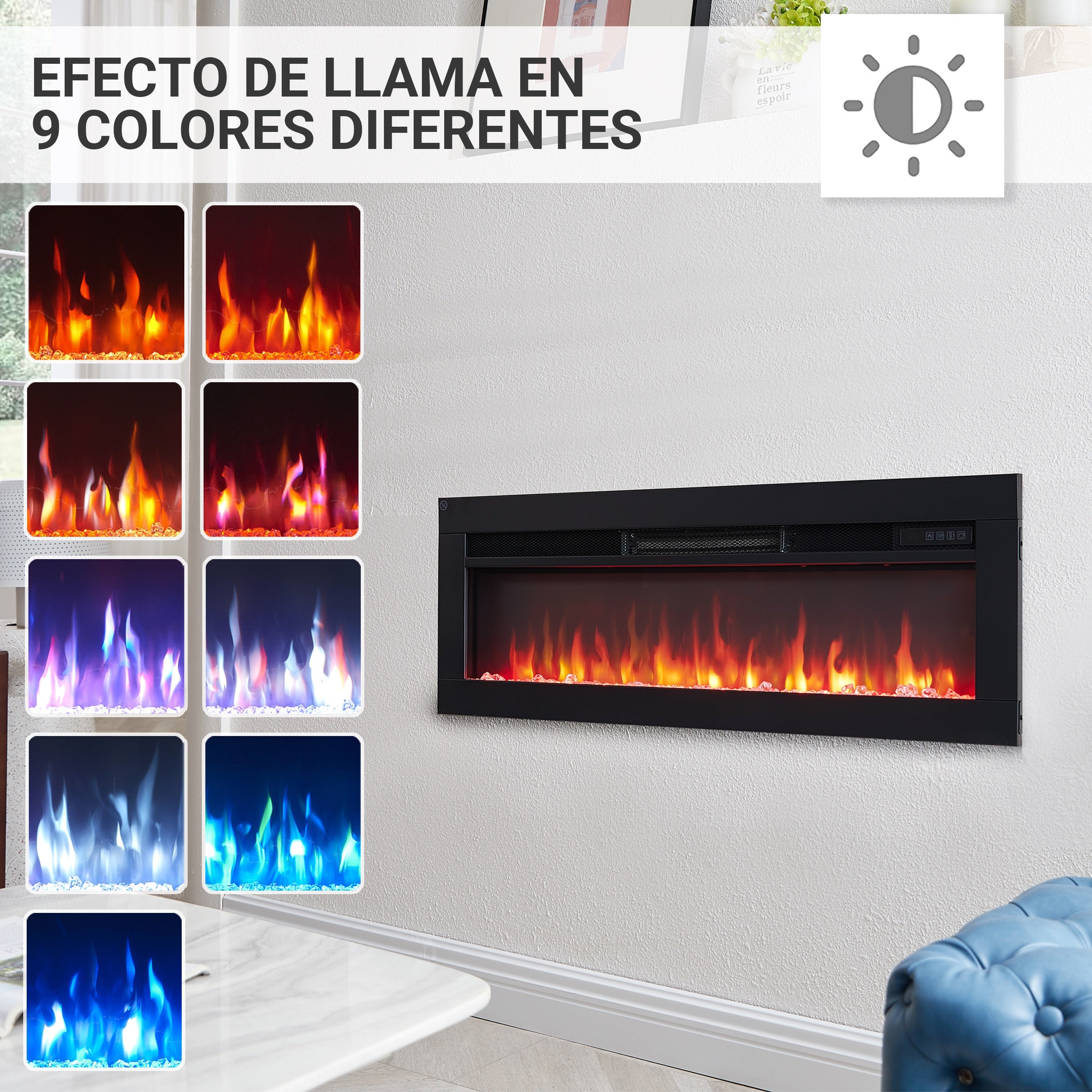 Chimenea eléctrica BALDERIA Agnes 36 - Chimenea de pie, mural o empotrable - Negro - 5