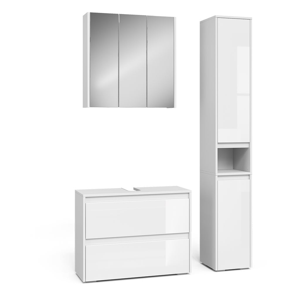 Vicco Zestaw mebli łazienkowych Majest, Biały/biały wysoki połysk, 3 części