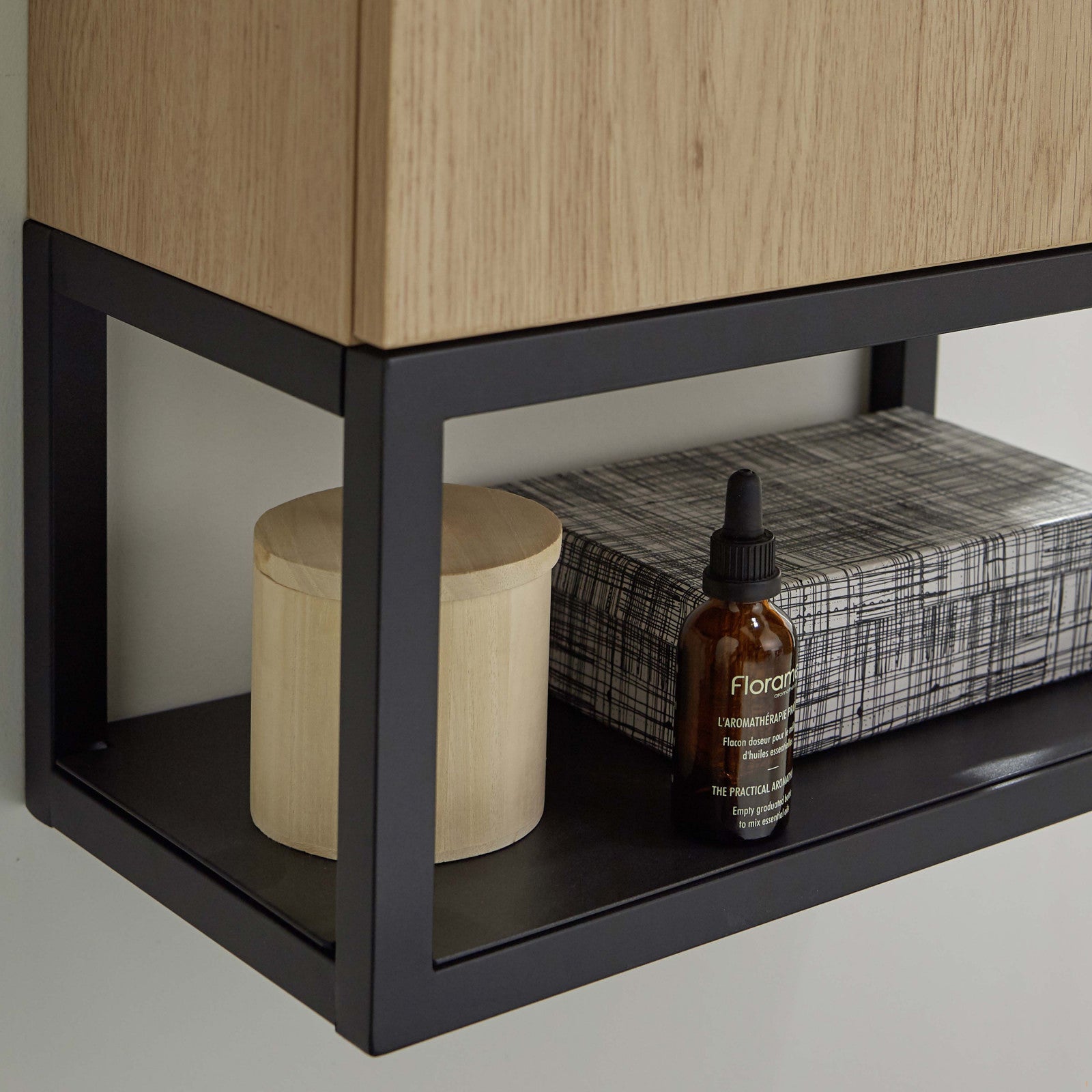 Ensemble lave-mains NOVA suspendu métal et bois avec robinet noir - 6