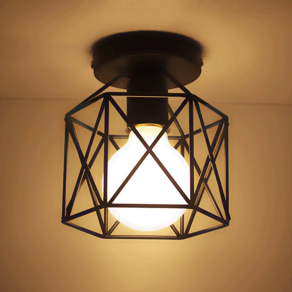 Półwpuszczana lampa sufitowa E27, retro industrialna metalowa lampa sufitowa w klatce z ciepłą żarówką, odpowiednia do salonu i sypialni