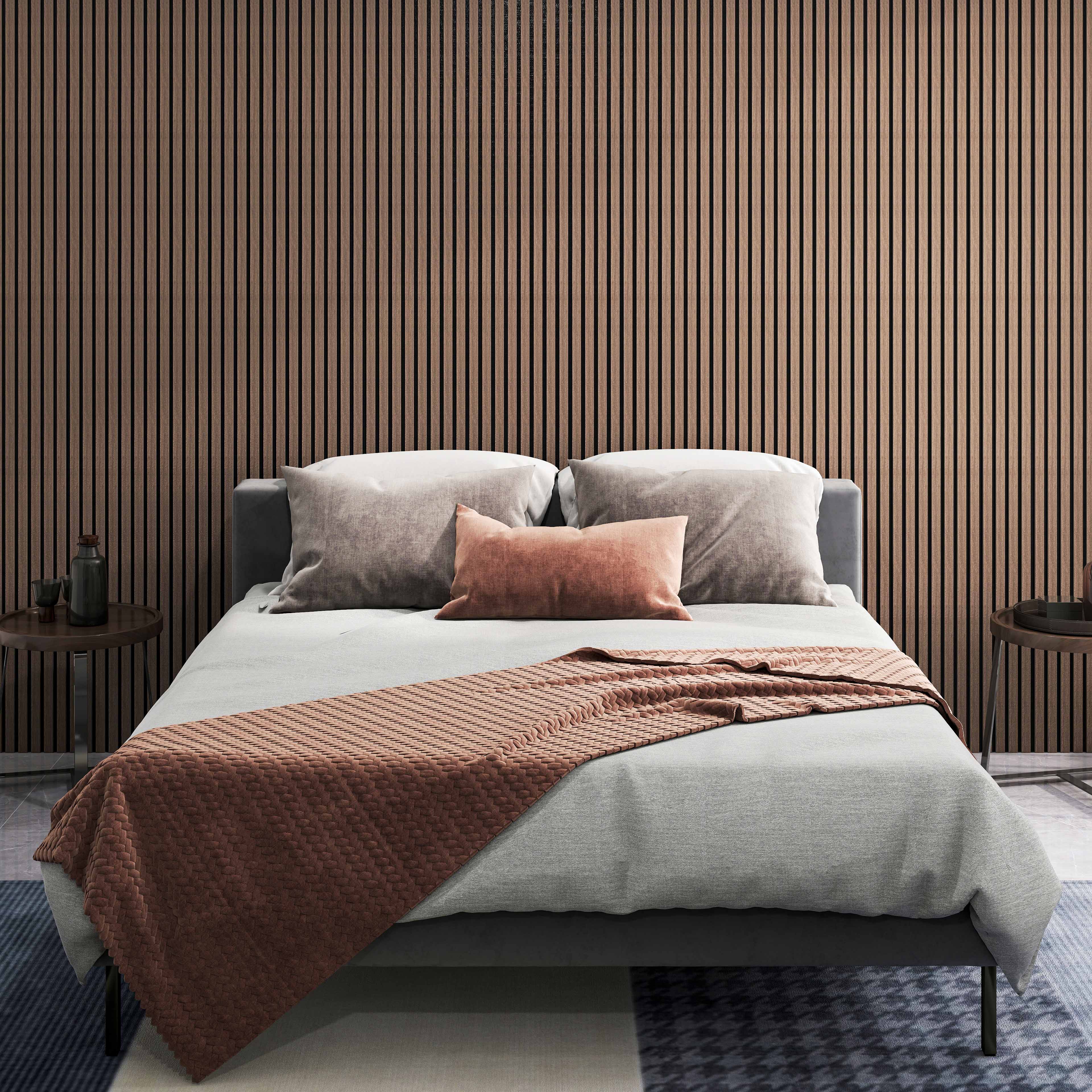 Revestimiento de pared palillería，mdf- juego de 2 piezas - 240 x 60 cm - color roble nogal