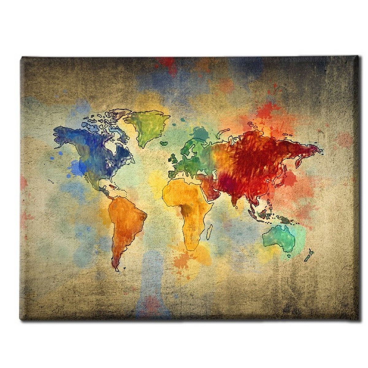 Impression Sur Toile Carte Du Monde Polyester Bois Multicouleur