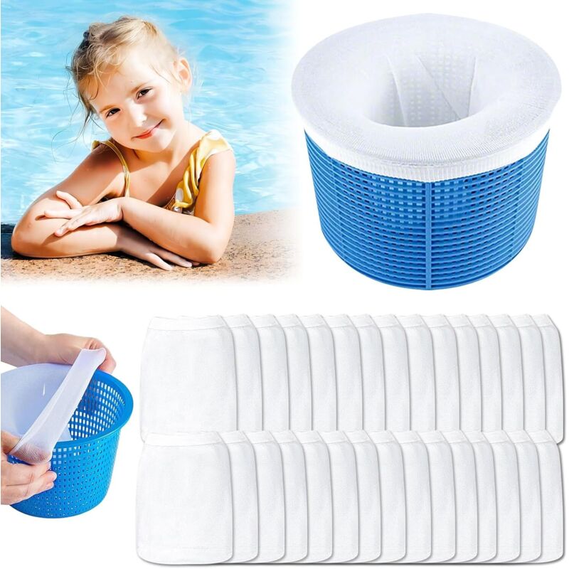 30 Chaussettes Skimmer Piscine Filtre - Protection Panier Écumoire, Chaussettes Skimmer Polyester Blanc