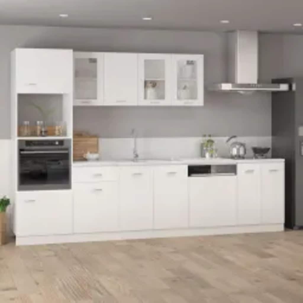 Armoire Micro-Ondes Blanc Brillant 60x57x207 Cm | Meuble Rangement Cuisine Aggloméré - 4 Étages