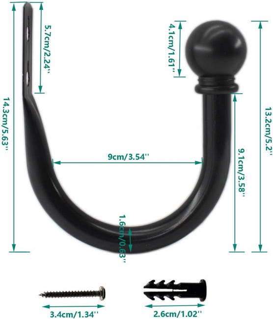 2 fermatenda in metallo nero per tende da parete con viti 2 fermatenda in metallo nero per tende da parete con viti