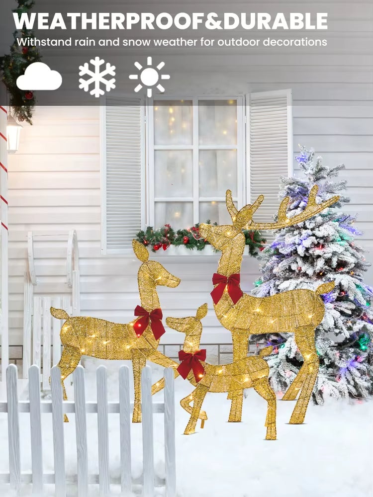 Tres adornos de reno navideños de hierro forjado, luces LED de reno navideño, decoraciones para patio/jardín al aire libre, decoraciones de Año Nuevo. - 6