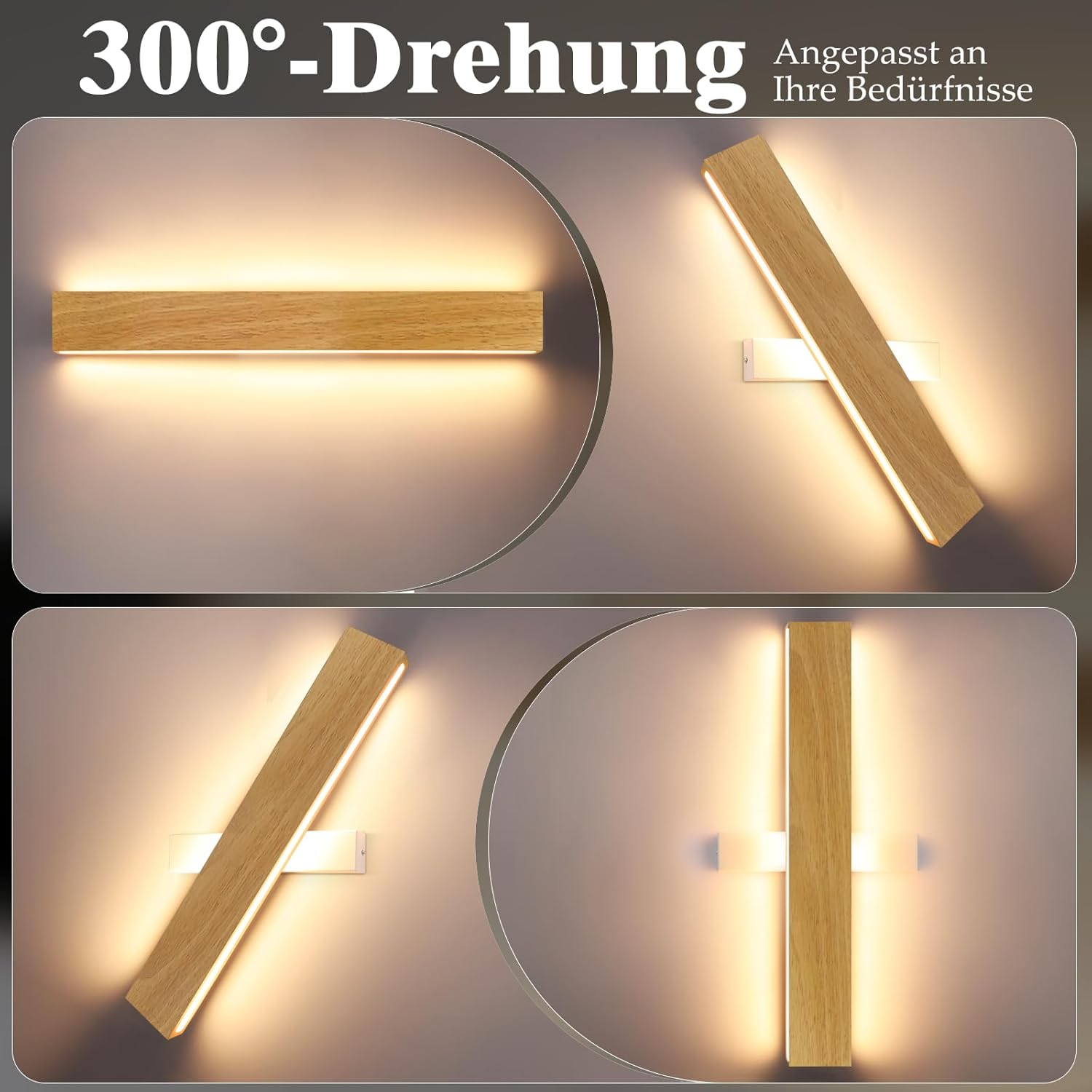 NETTLIFE Applique LED 52cm Legno Moderna, Design Su e Giù 17W Bianco Caldo 3000K, Luce Indiretta per Soggiorno Camera da Letto Corridoio Scale - 6