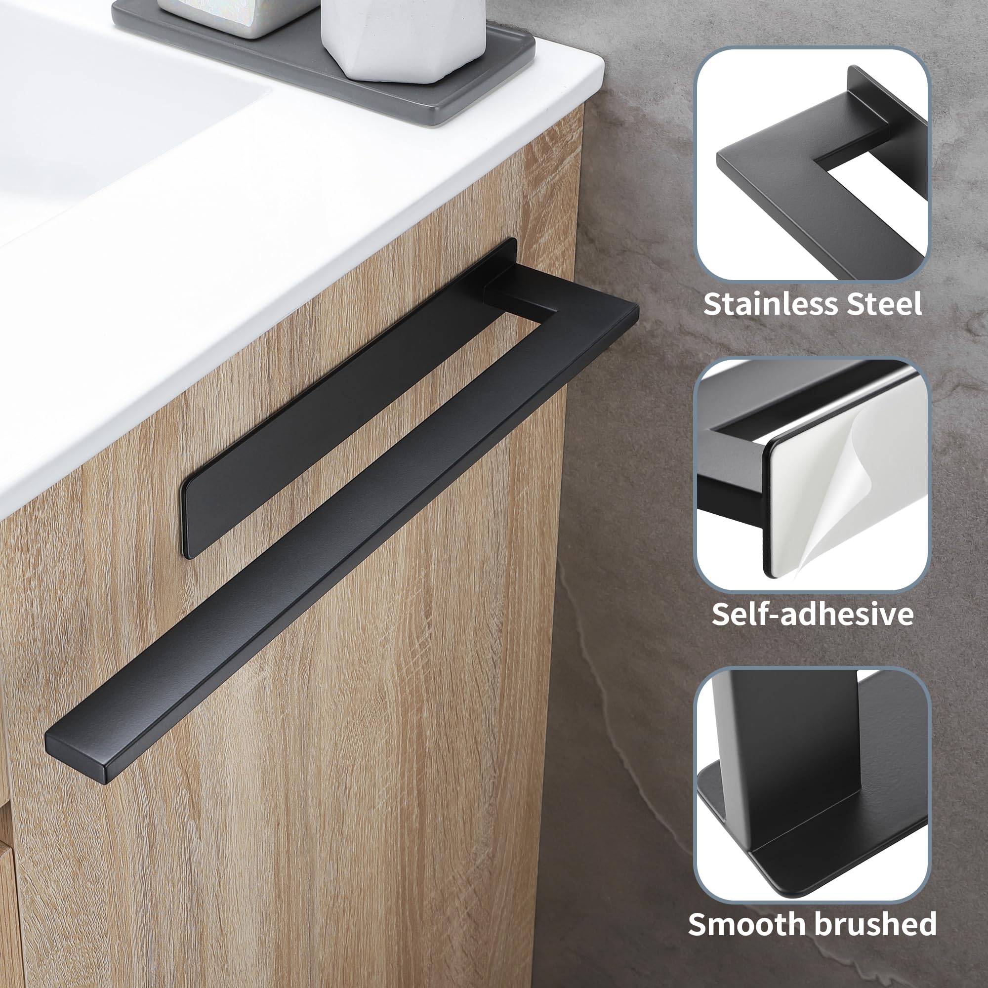 Portasciugamani doppio braccio in acciaio inox senza fori per bagno e cucina nero | Leroy Merlin