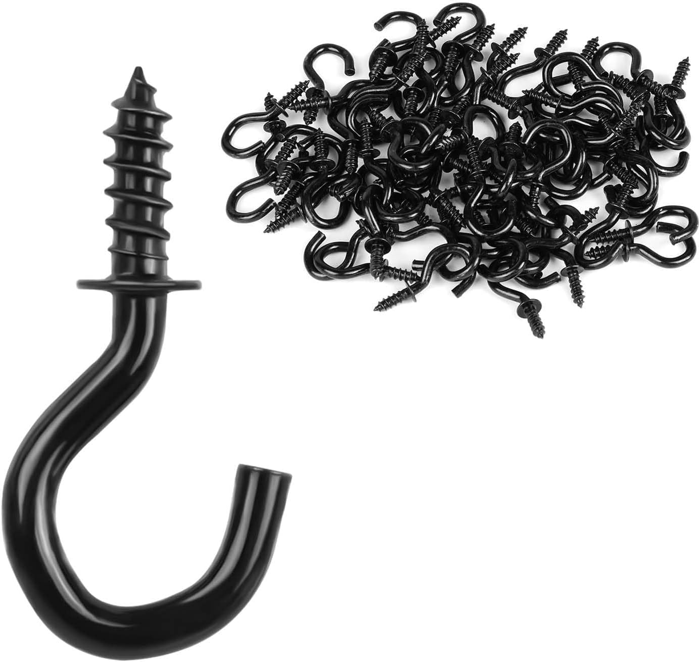 Pachet de 70 cârlige negre cu șurub de 1/2 inch (2×1 cm), cârlige de tavan rezistente pentru interior, exterior și decorativ 70buc