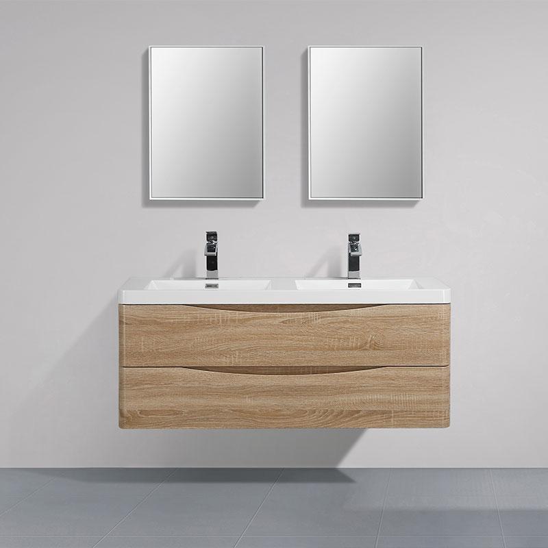 Meuble salle de bain design double vasque PIACENZA largeur 120 cm chêne clair - 2